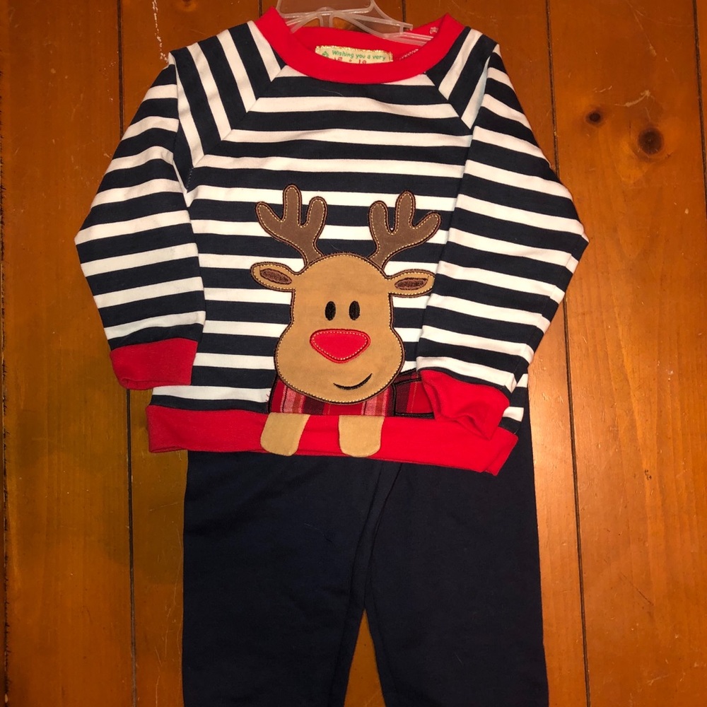 Reindeer Striped Shirt and Cropped Pant Set